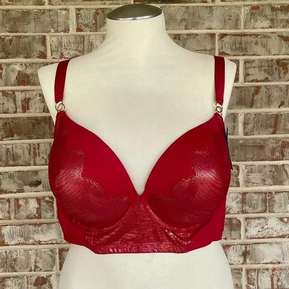 Cacique Other - Cacique Red Boost Plunge Appliqué  Underwire Bra